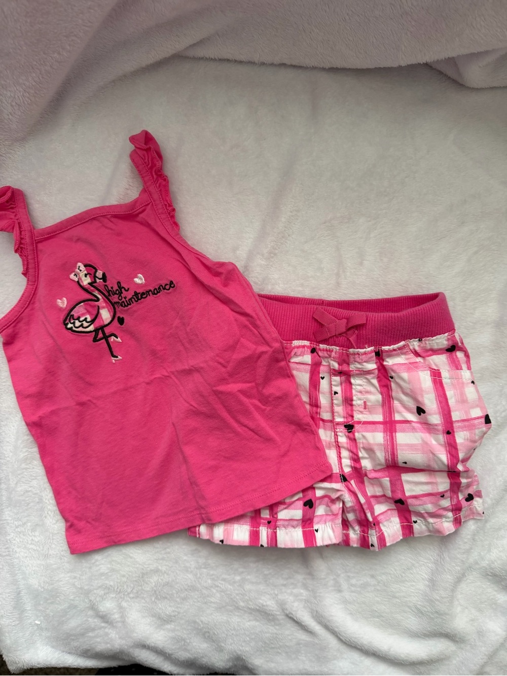 jumping beans Hot Pink Flamingo Tank & Plaid Shorts Set